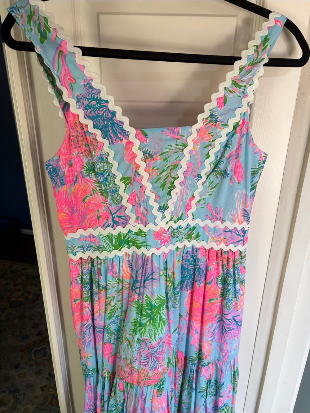 Lilly Pulitzer Midi Dress with Scalloped Trim - Pink & Aqua